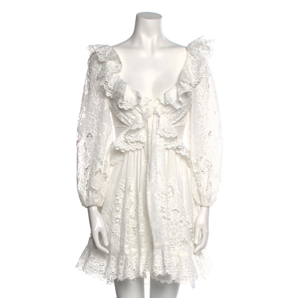 ZIMMERMANN Lulu Ruffled Cut-Out Mini Dress Size AU 2 / US 8 - Picture 7 of 15